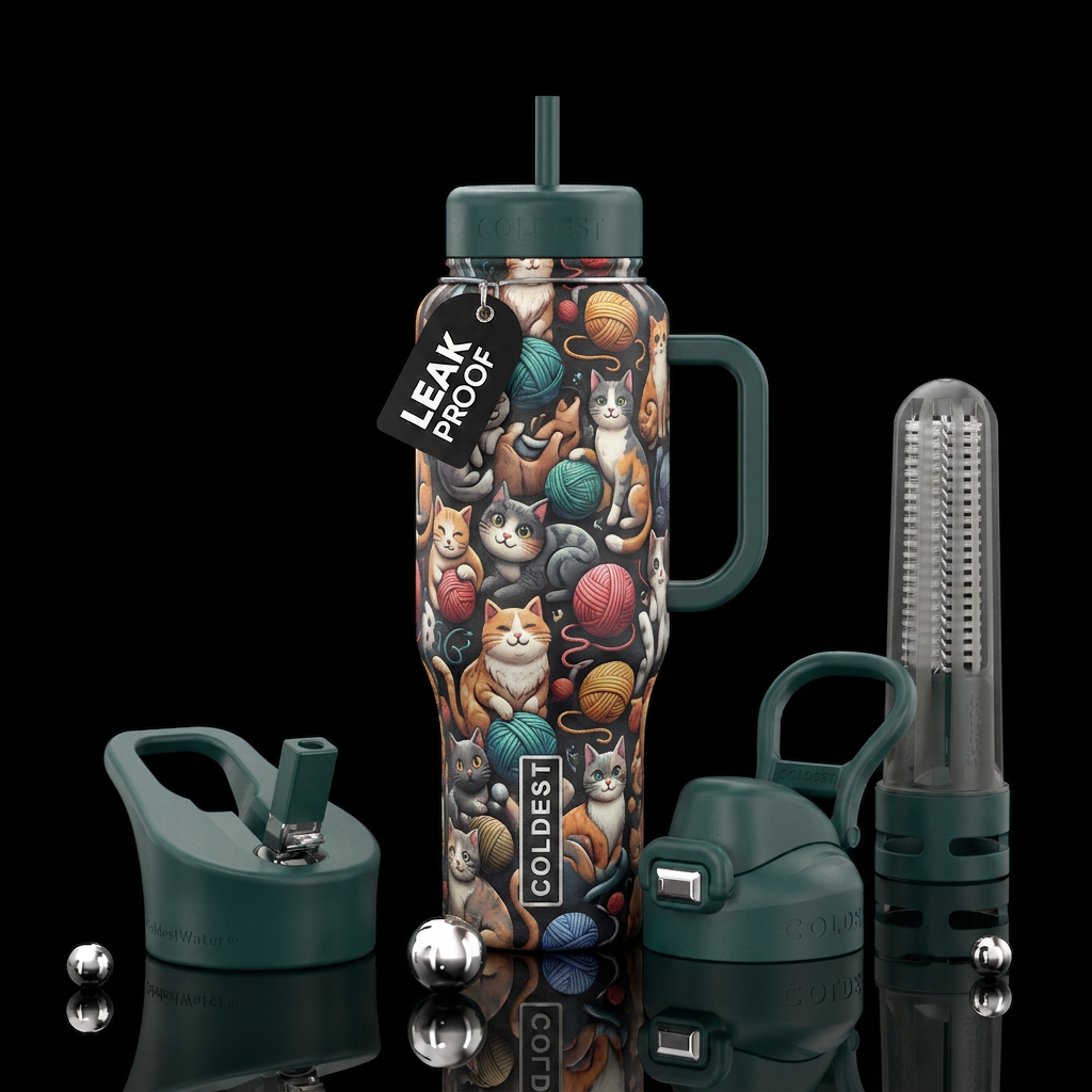 Cats and playing water bottle design