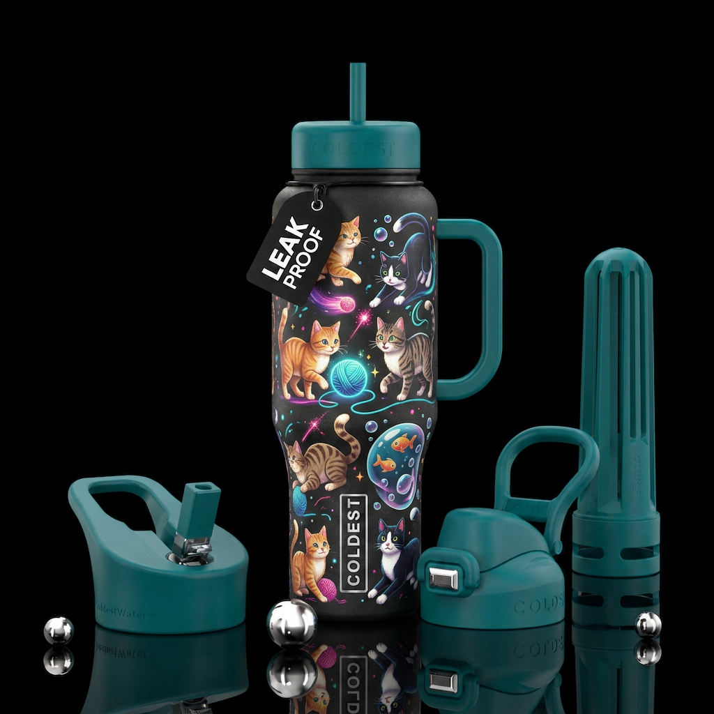 Cats and playing water bottle design