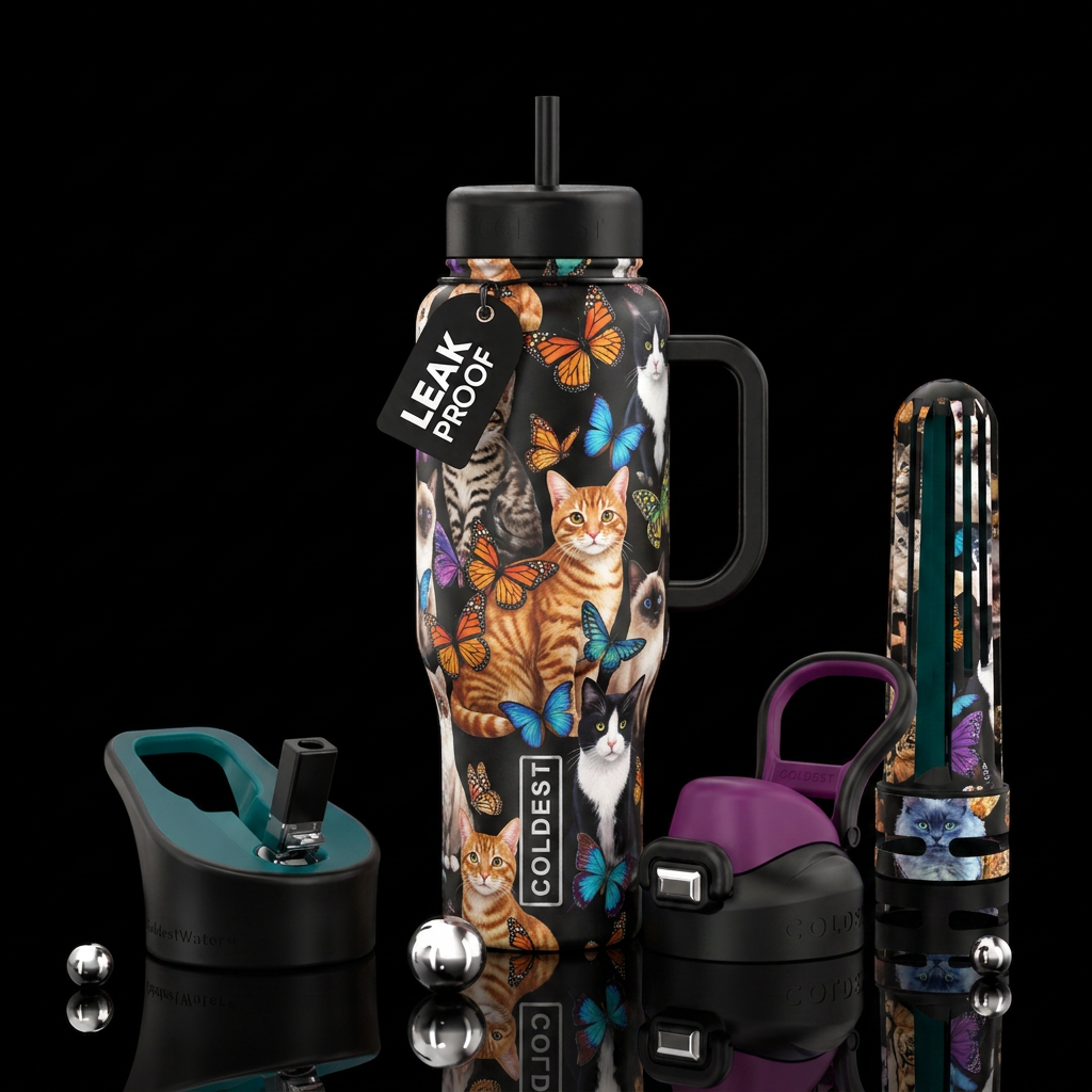 Cats and butterflies water bottle design
