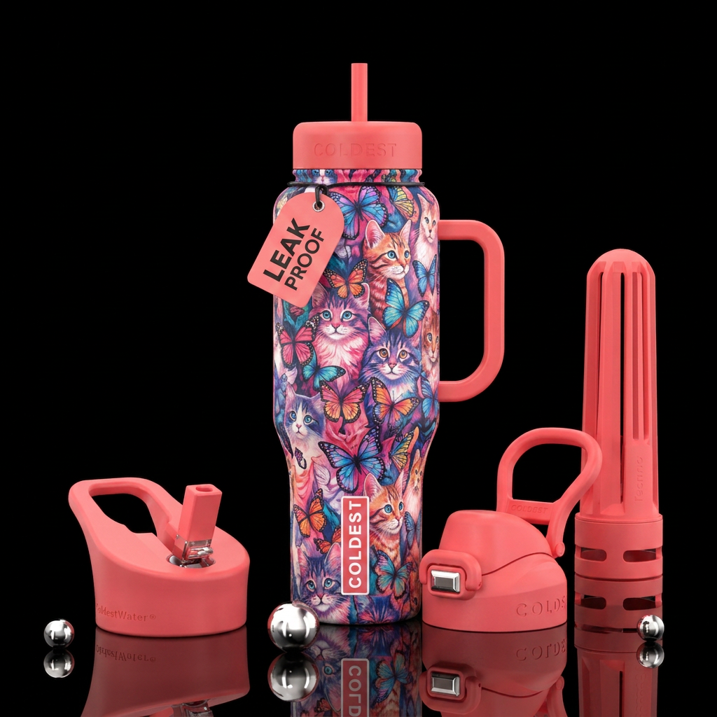 Cats and butterflies water bottle design