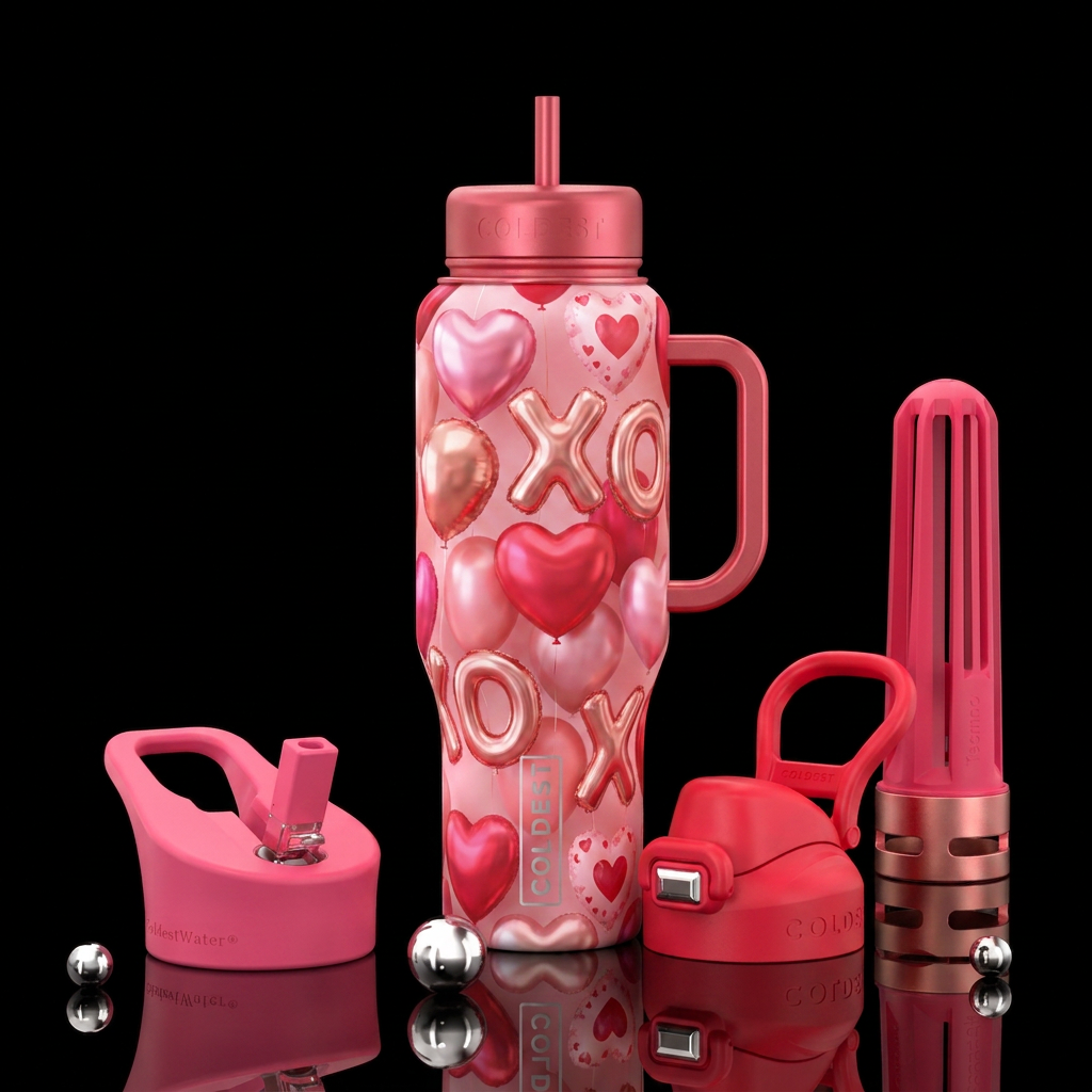 Valentines day balloons water bottle design