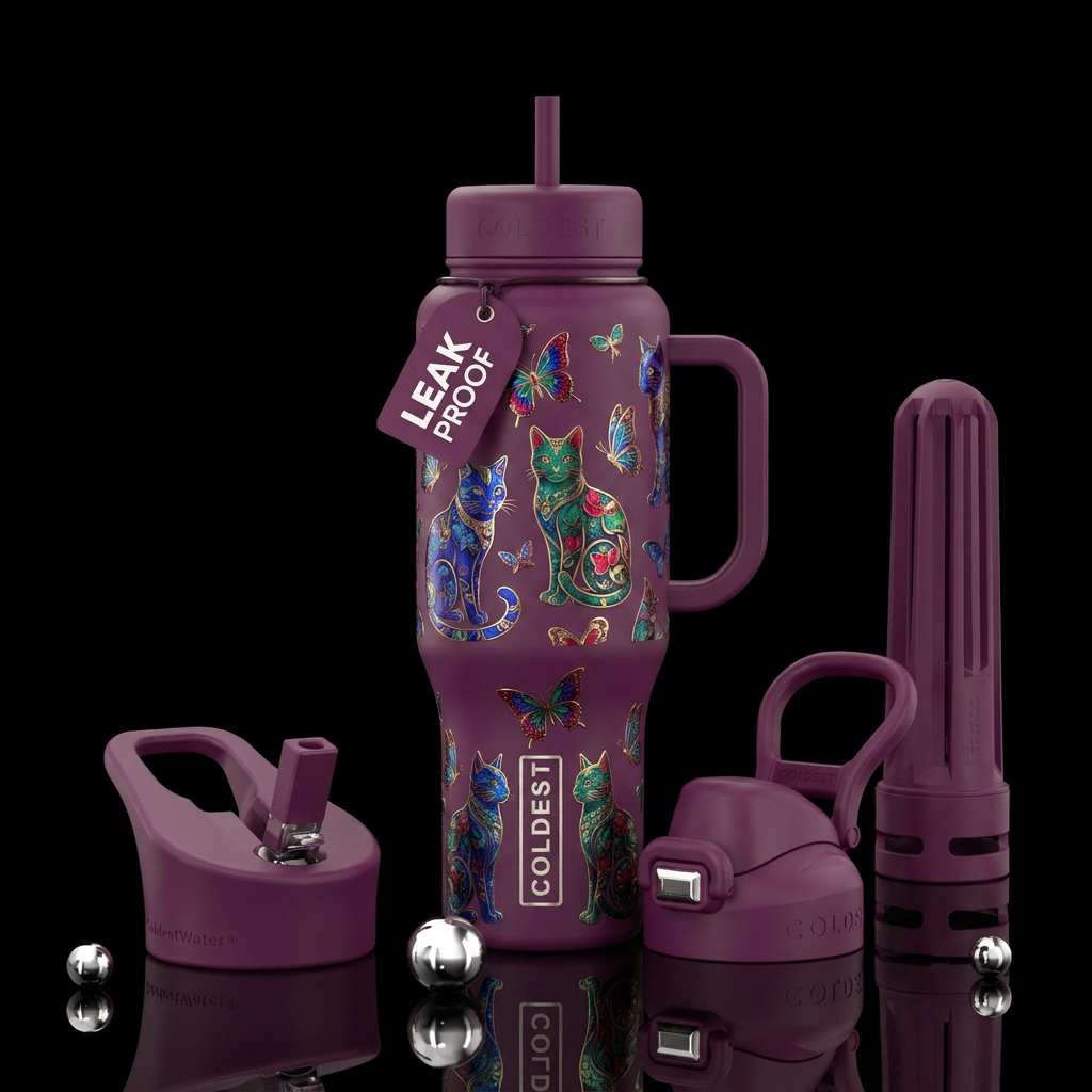 cat, butterfly, beautiul water bottle design