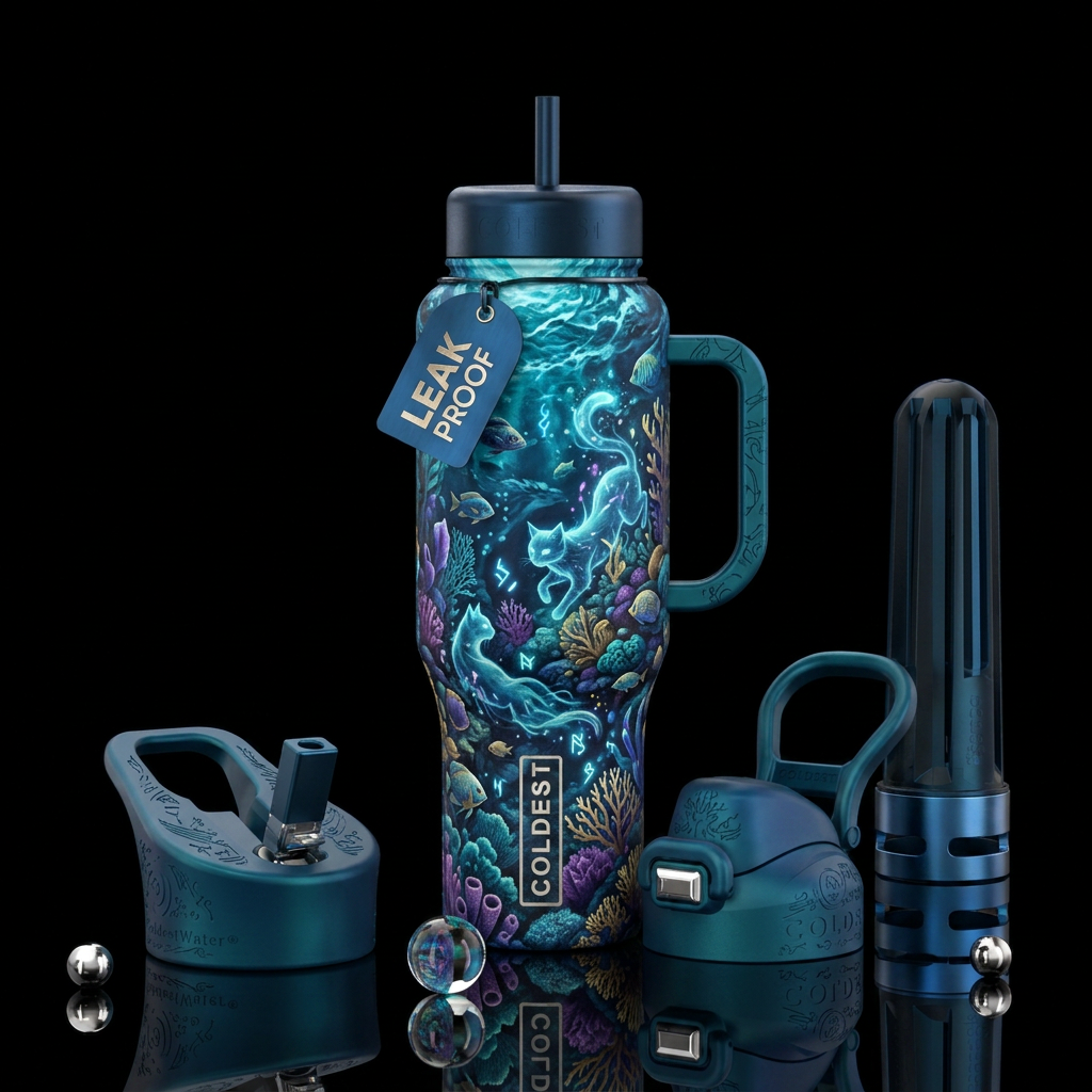 cat, ocean, magic water bottle design