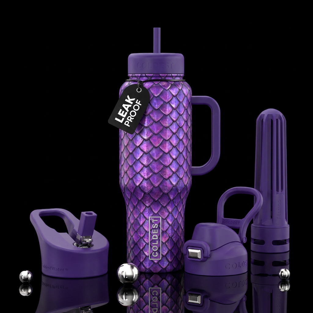 Violet dragon scales water bottle design