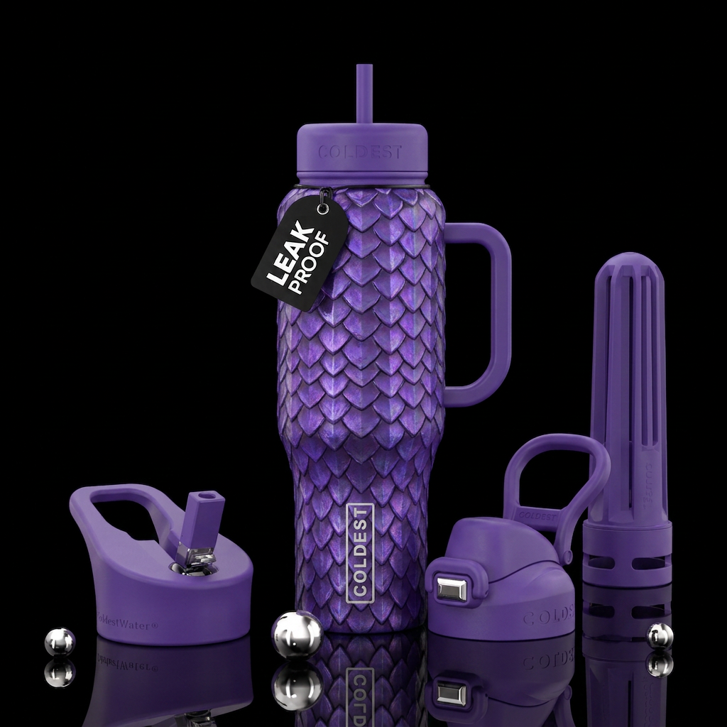 Violet dragon scales water bottle design