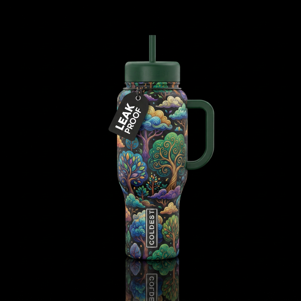 trees, whimsical, clouds water bottle design