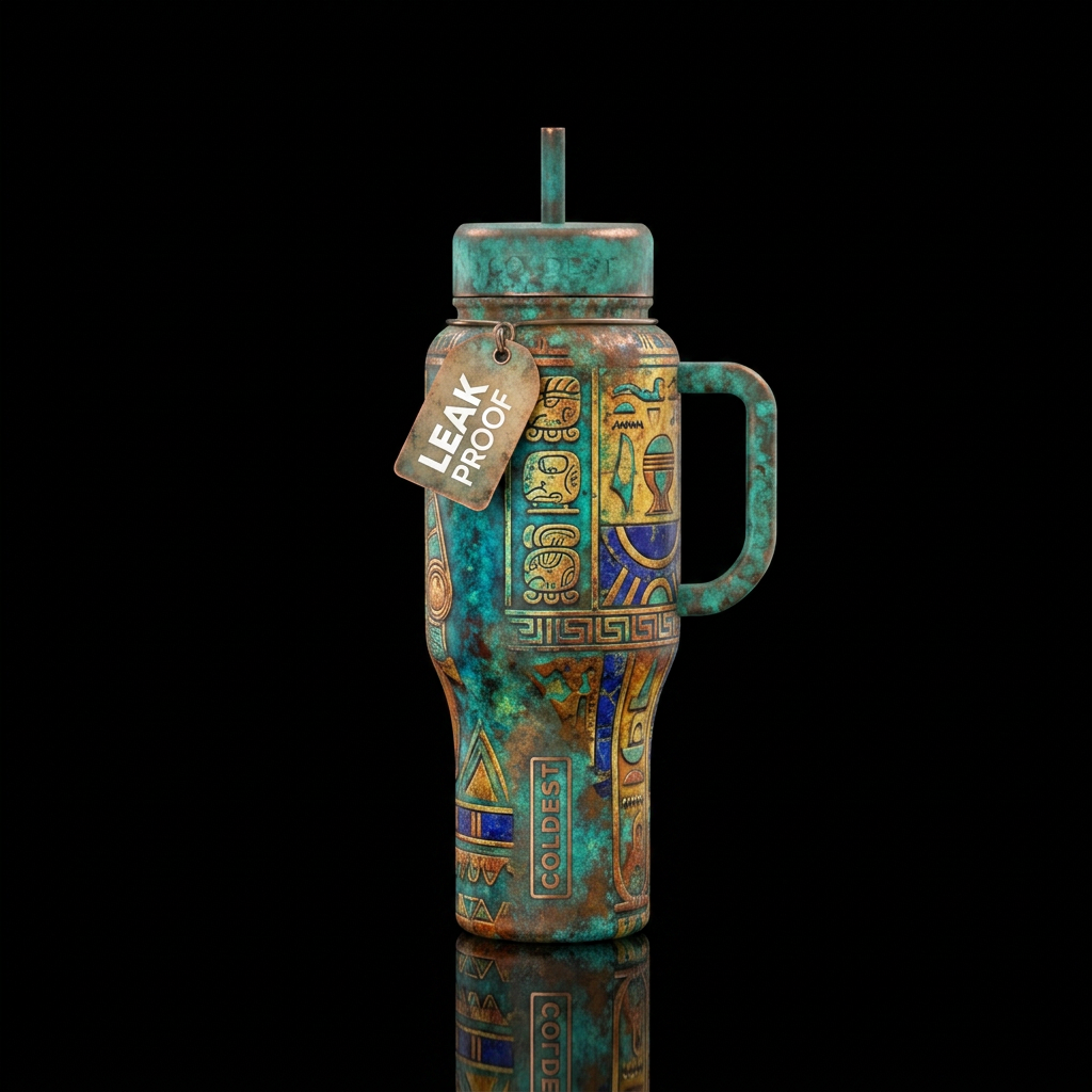 vibrant, ancient, old water bottle design