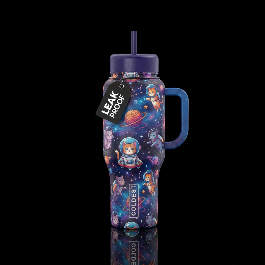 Space cats water bottle design