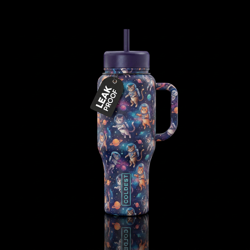 Space cats water bottle design