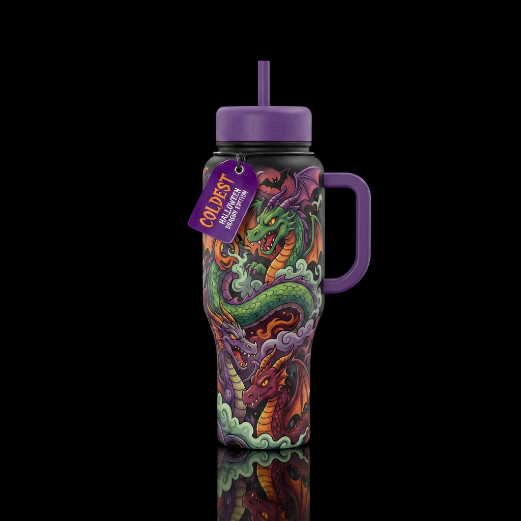 halloween, dragon, cartoon water bottle design