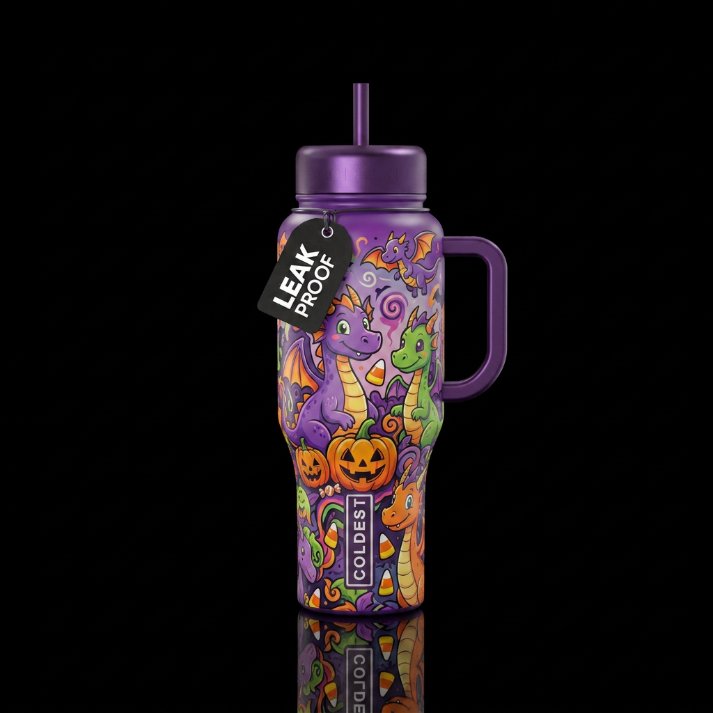 halloween, dragon, cartoon water bottle design