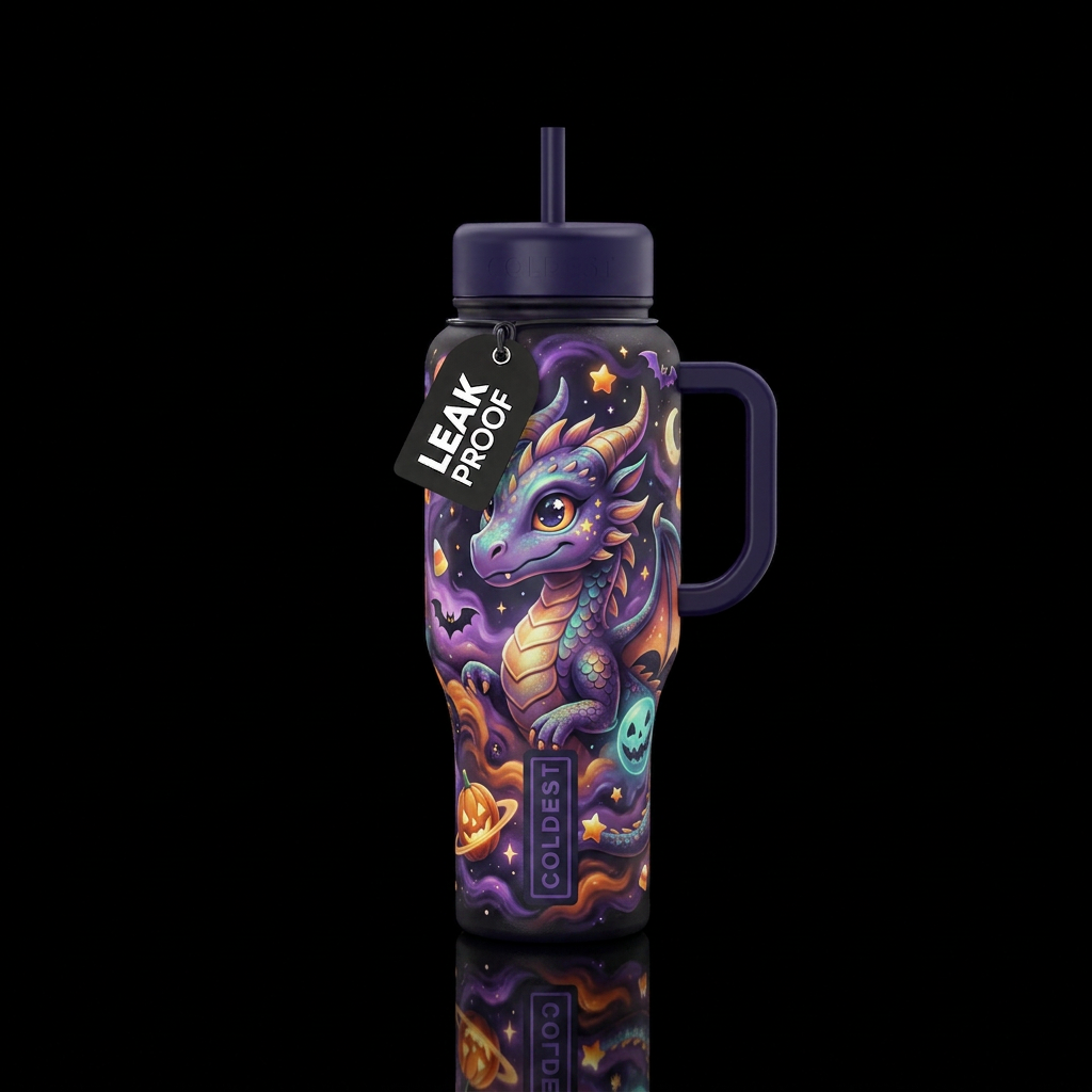 halloween, dragon, cartoon, dreamy water bottle design