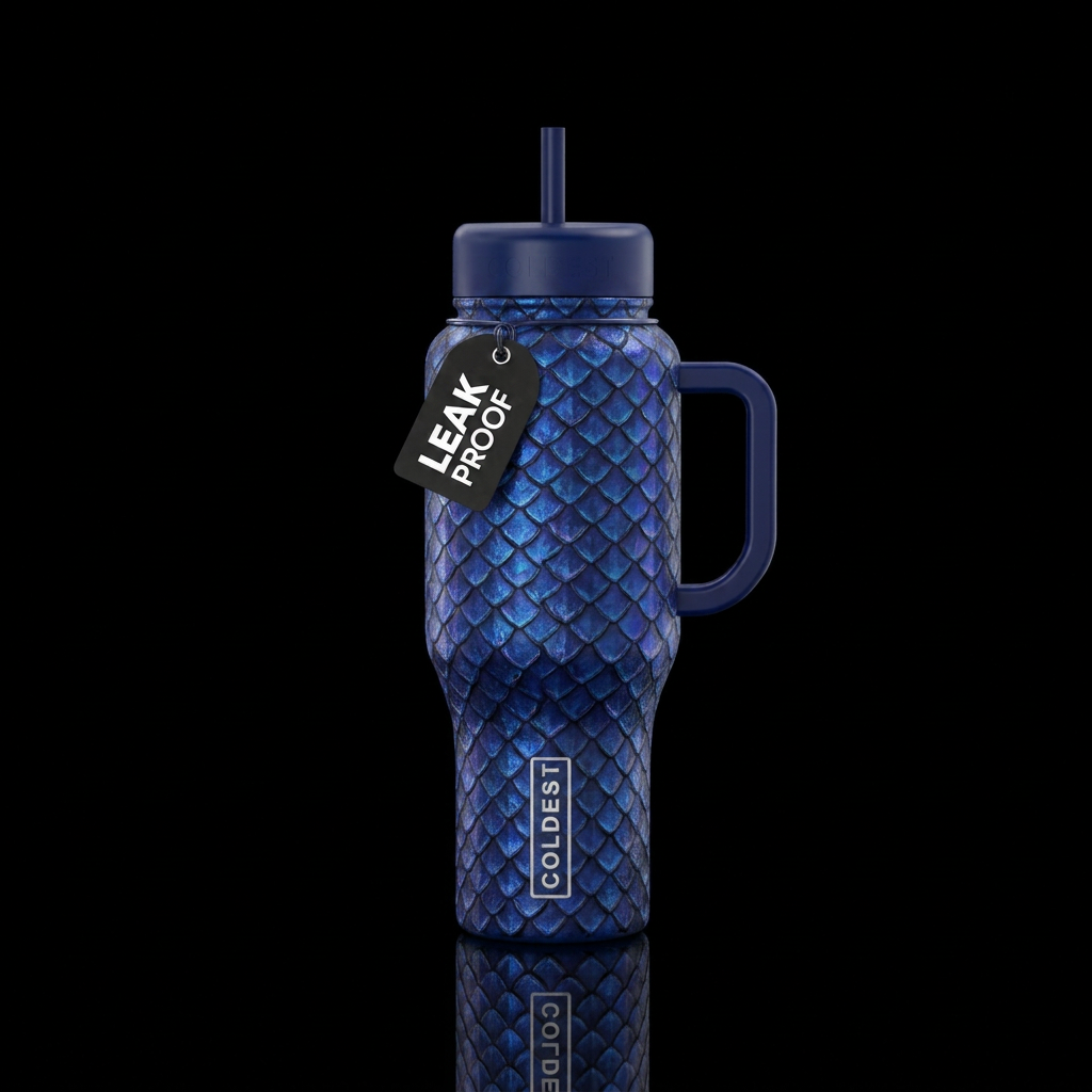 midnight blue dragon scales water bottle design