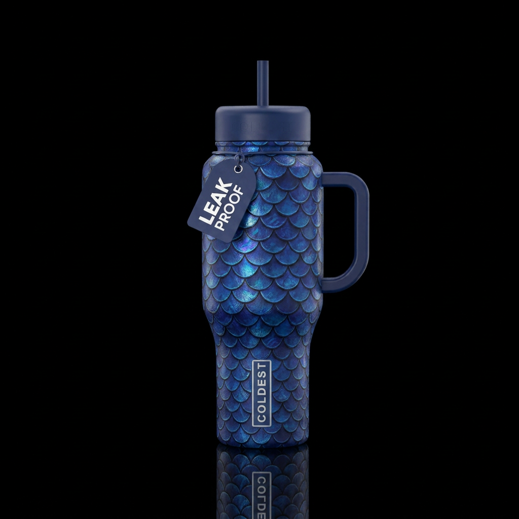 midnight blue mermaid scales water bottle design