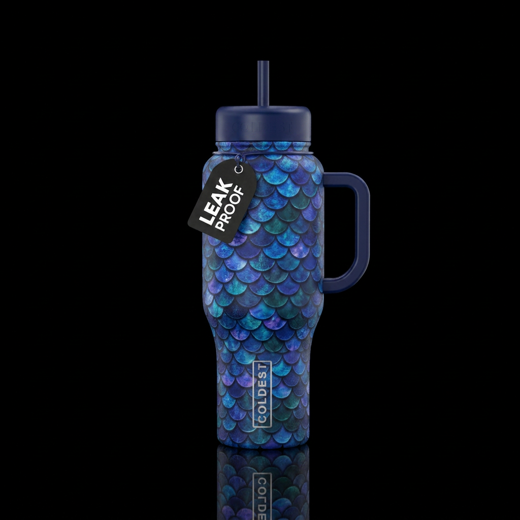 midnight blue mermaid scales water bottle design