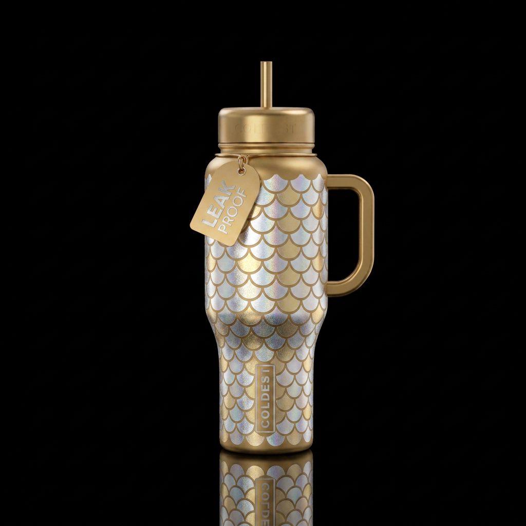 Silver and gold mermaid scales water bottle design