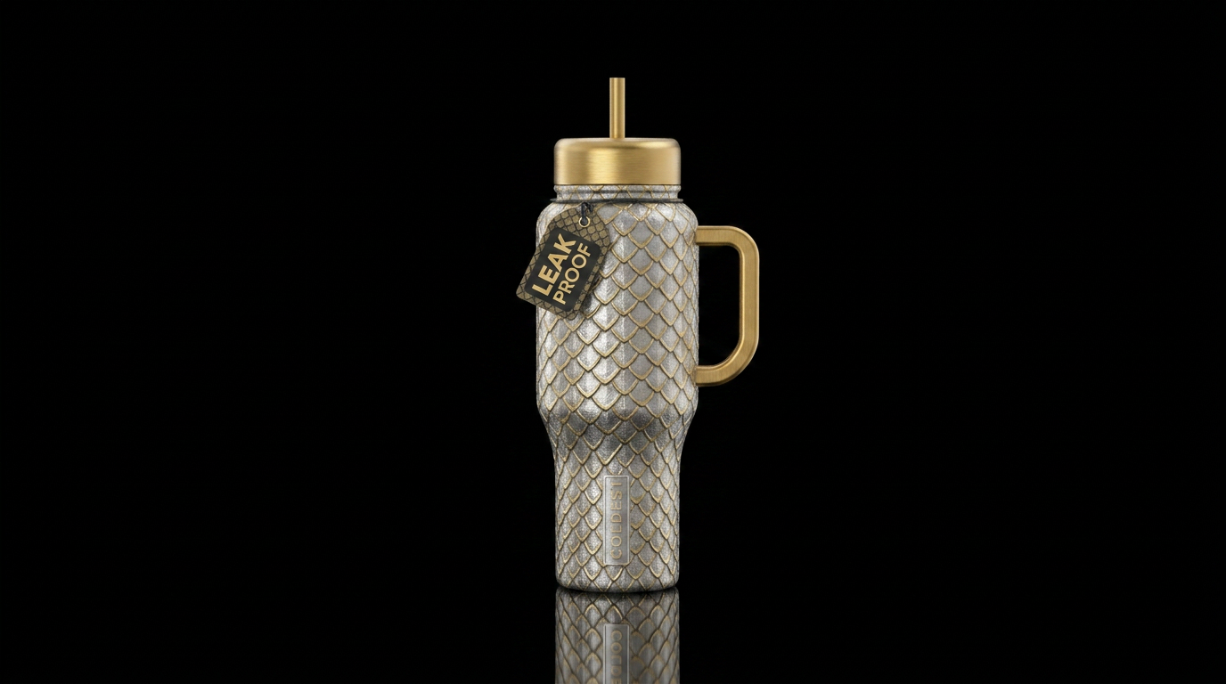 Silver and gold dragon scales water bottle design