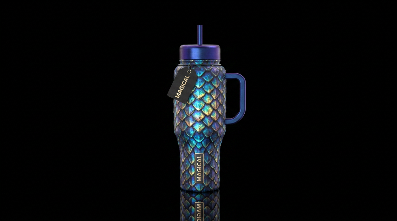 Dragon scales, glowie, magical water bottle design
