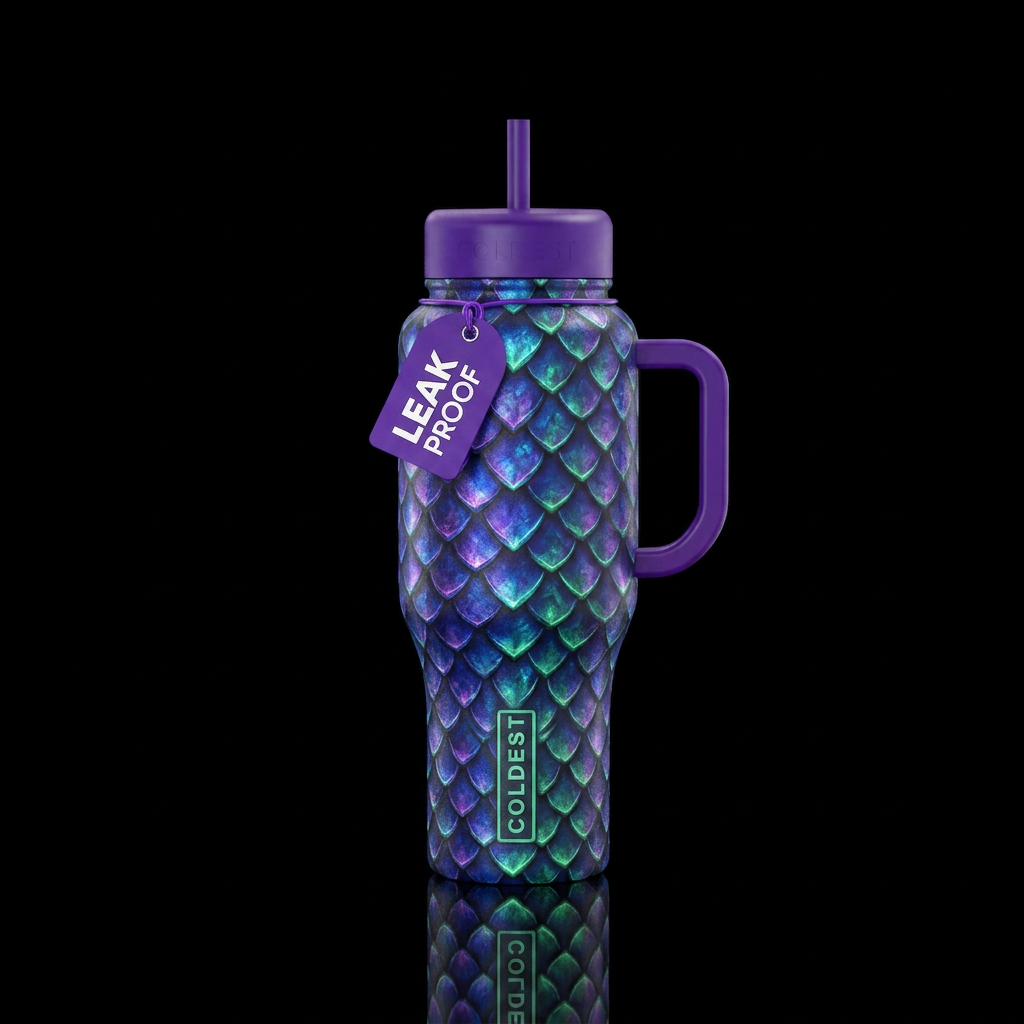 Dragon scales, glowie, magical water bottle design