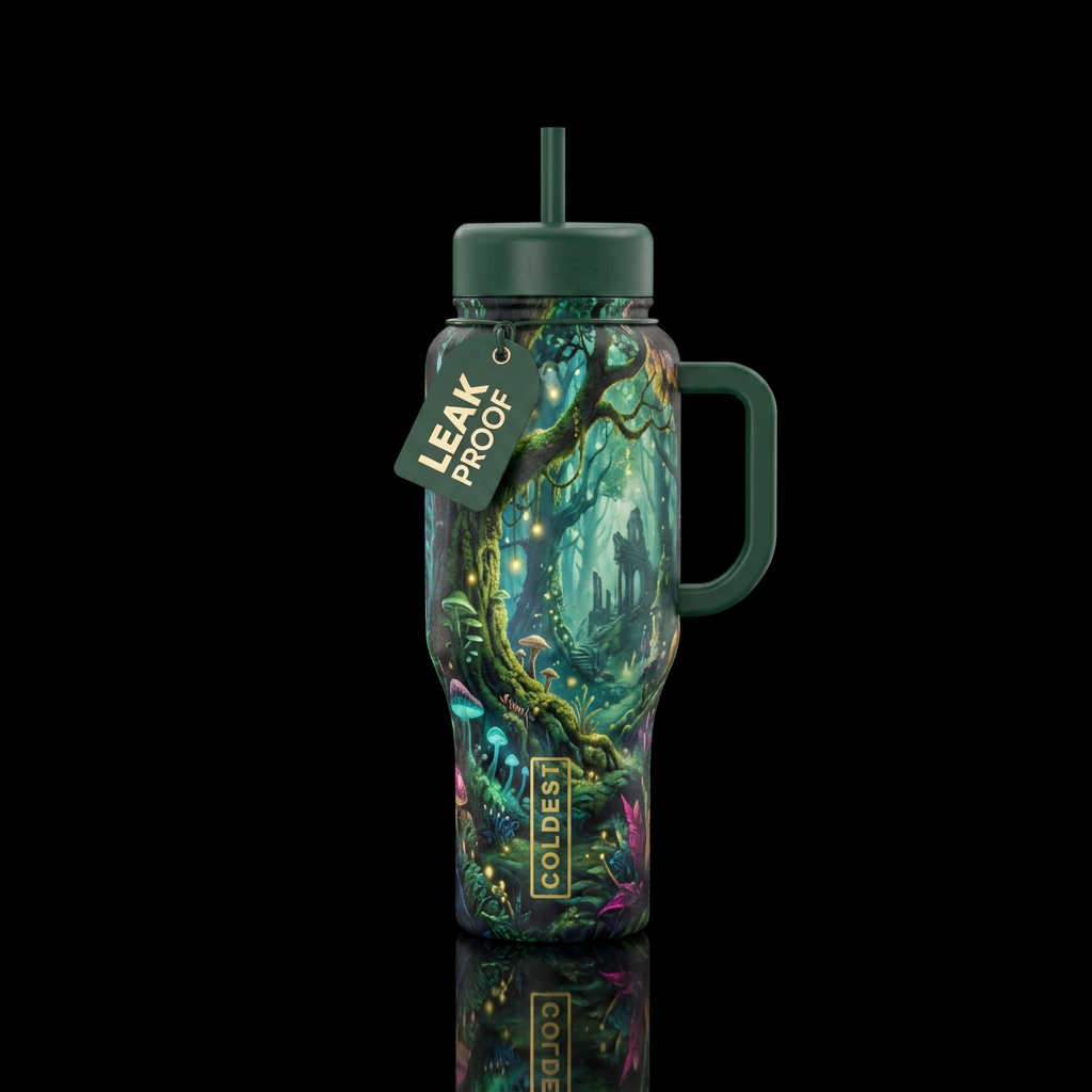forest, elegant, hidden realm water bottle design