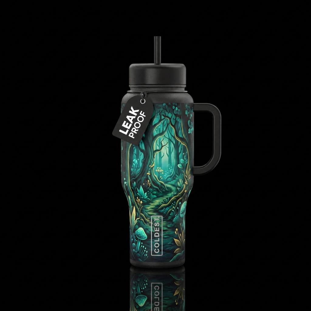 forest, elegant, hidden realm water bottle design