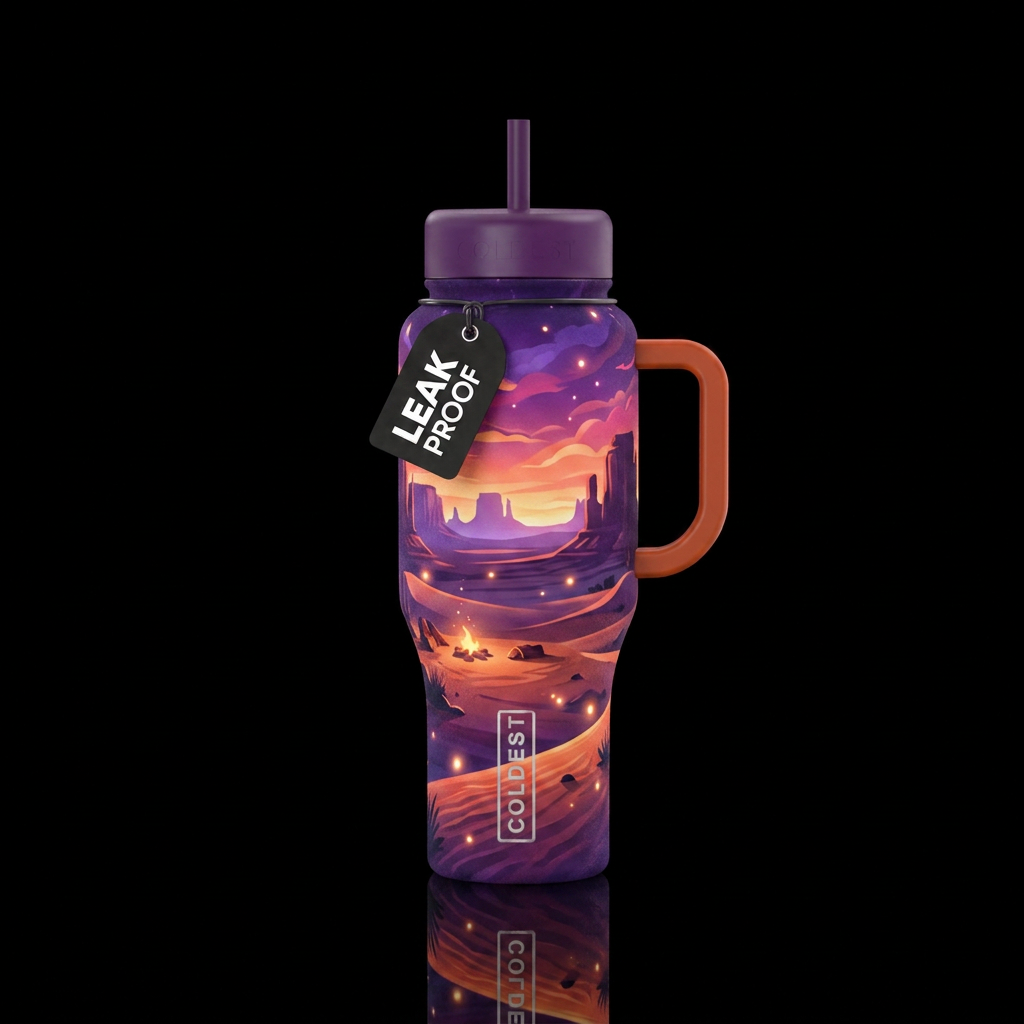 dreamy, desert, velvet finish, glowie water bottle design