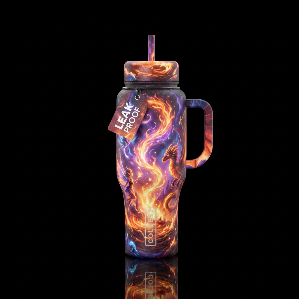 glowie, beautiul, realism, magical, fantasy, firer... water bottle design
