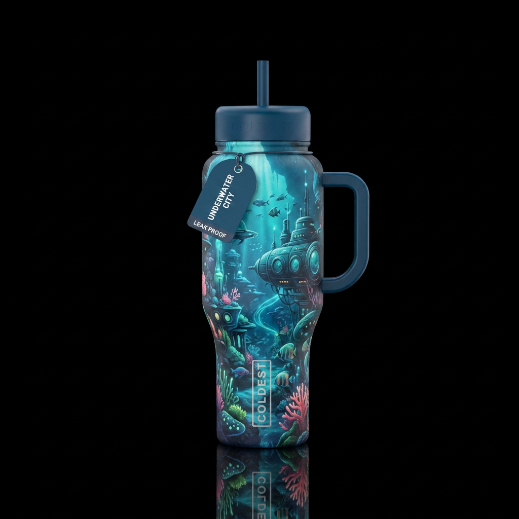 underwater city water bottle design