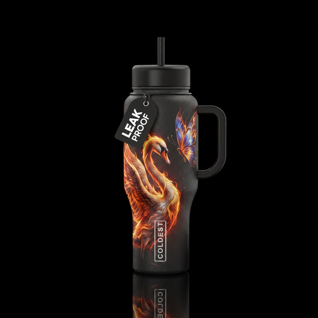 swan, firery, realism, european, haunted, magic, b... water bottle design
