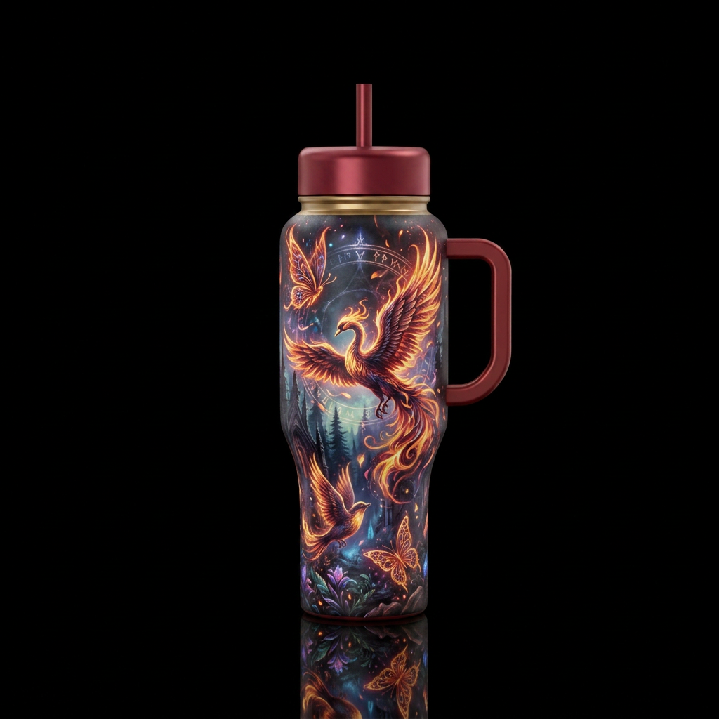 swan, firery, realism, european, haunted, magic, b... water bottle design