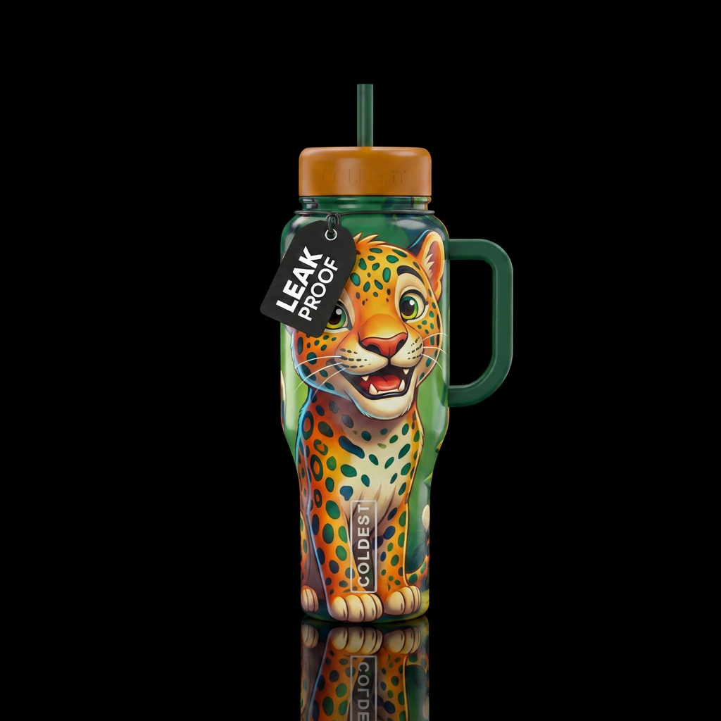 jaguar, funny, realism, cartoon, happy mood, beaut... water bottle design