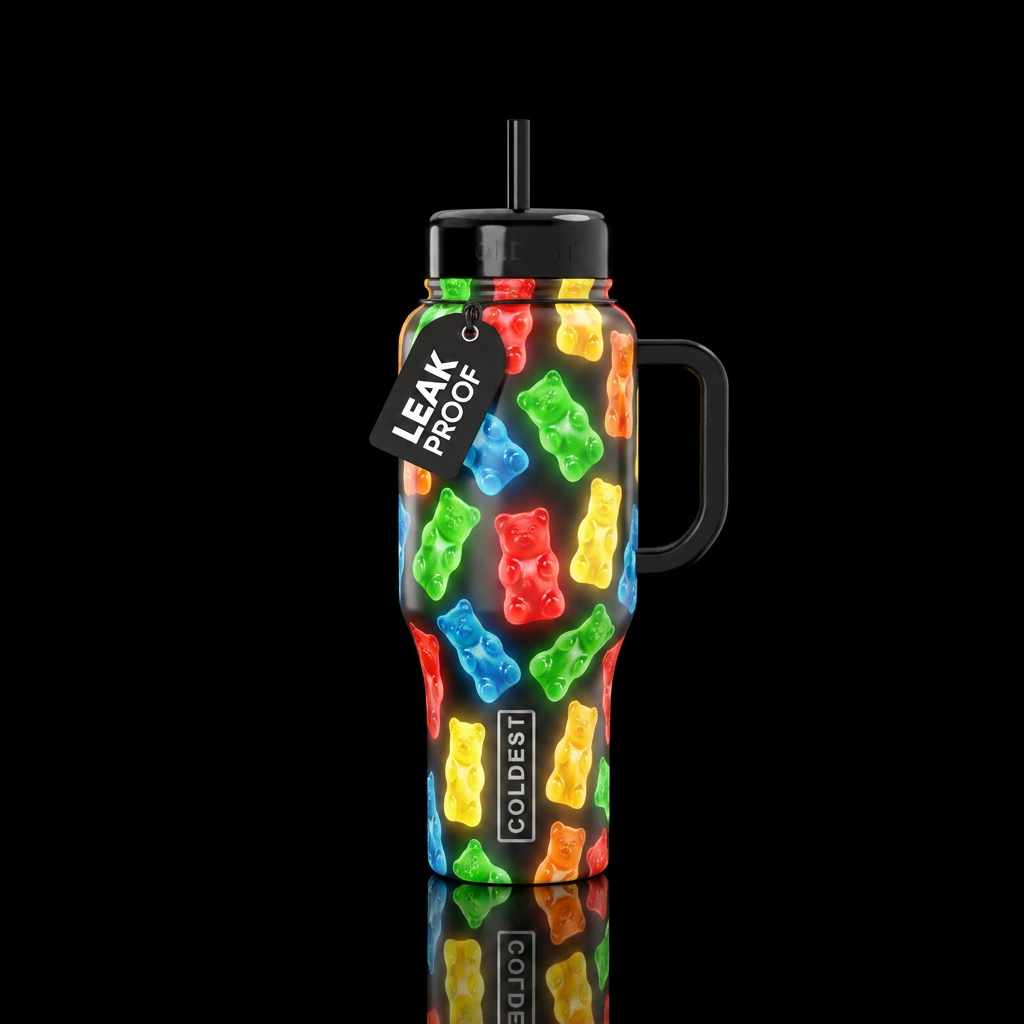 gummy bears, beautiul, glowie water bottle design