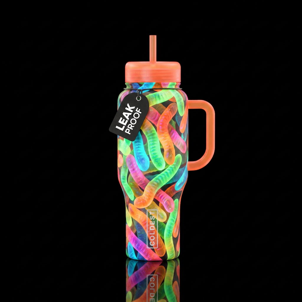 Gumny worms glowie water bottle design
