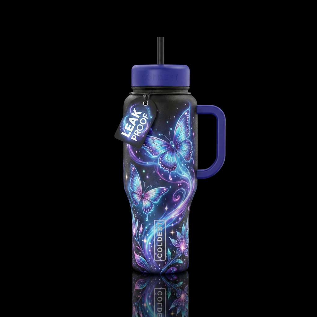 butterfly, mythical, cartoon, magical, fantasy, re... water bottle design