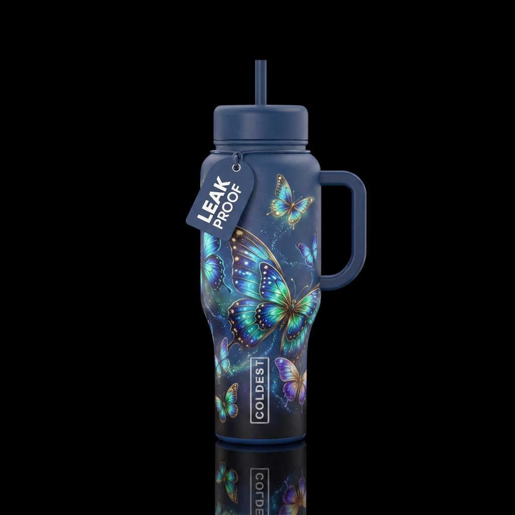 butterfly, mythical, cartoon, magical, fantasy, re... water bottle design