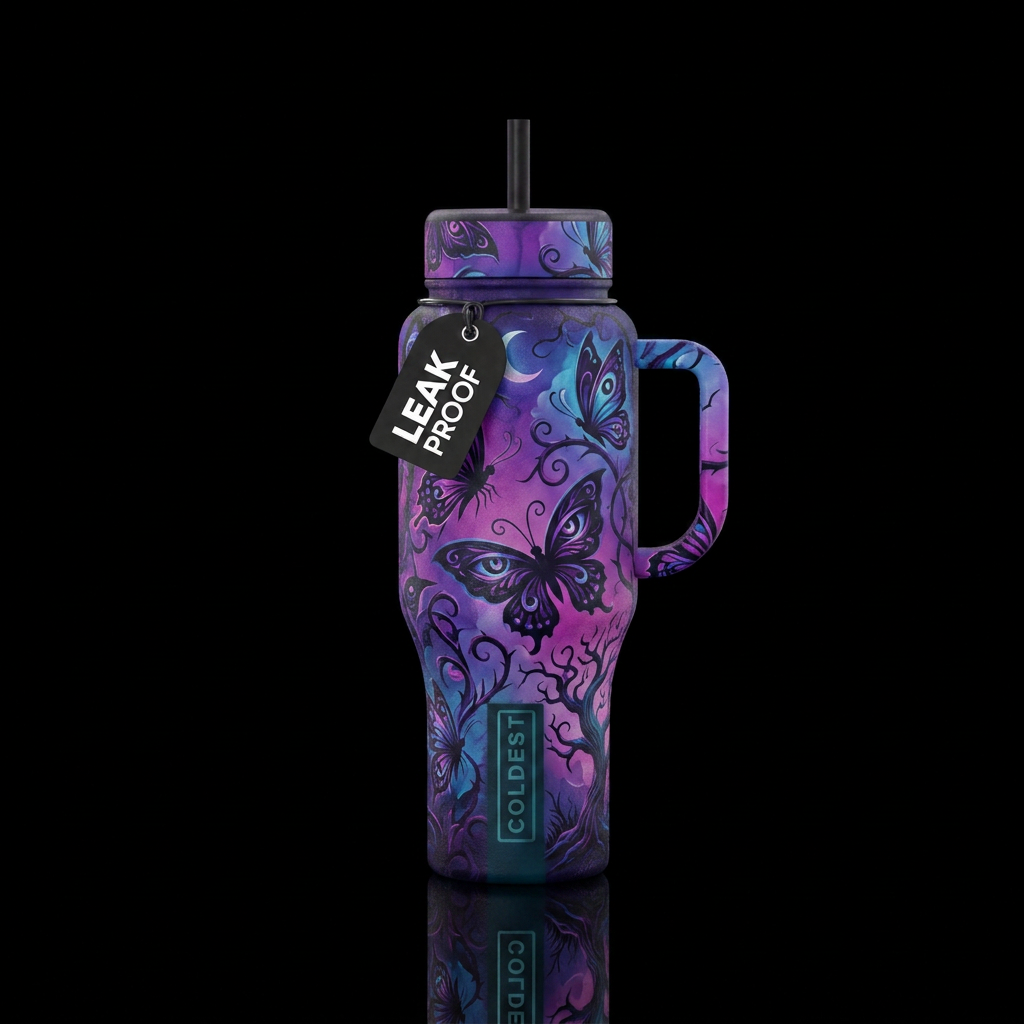 ombre, butterfly, haunted water bottle design