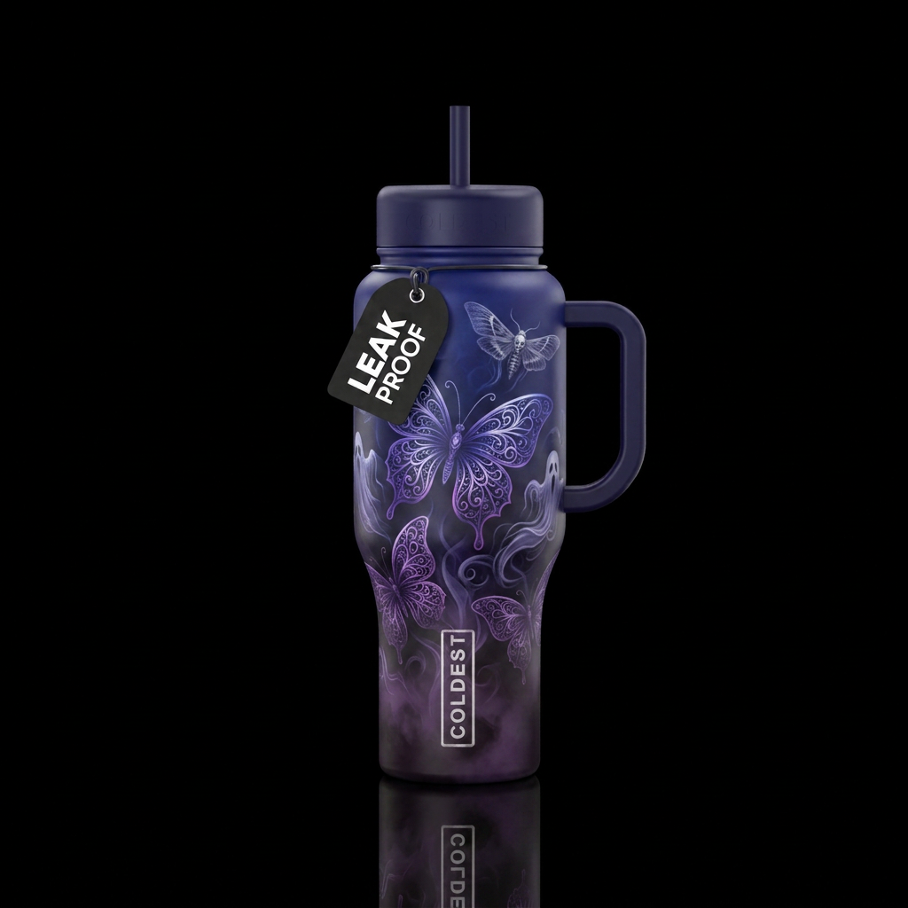 ombre, butterfly, haunted water bottle design