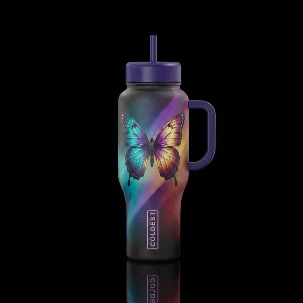ombre, beautiul, vibrant, butterfly water bottle design