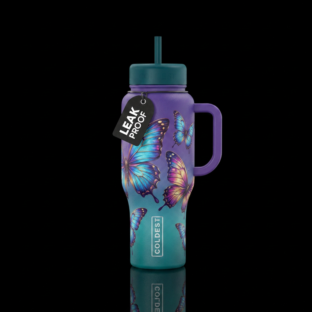 ombre, beautiul, vibrant, butterfly water bottle design