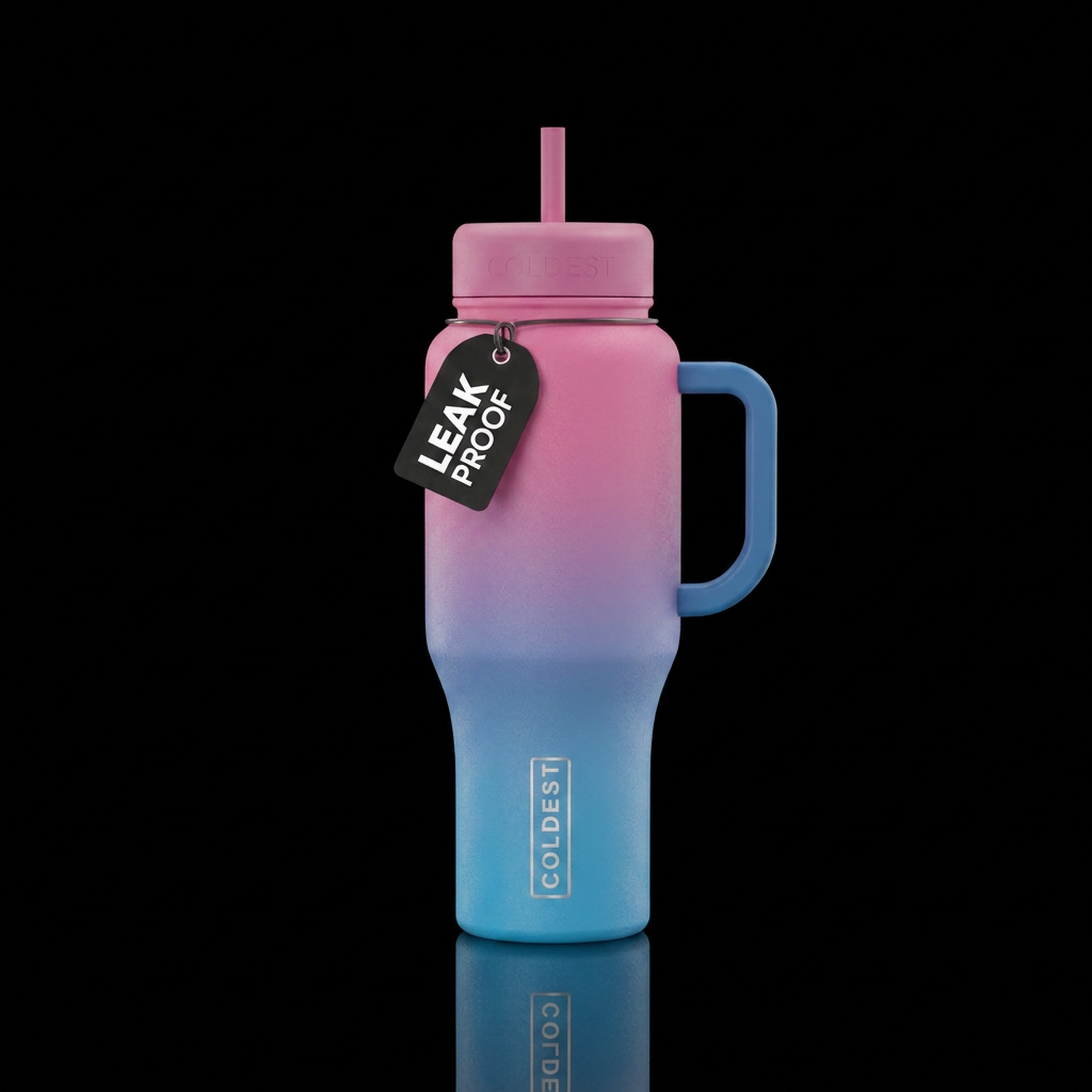 Ombre, pink and blue water bottle design