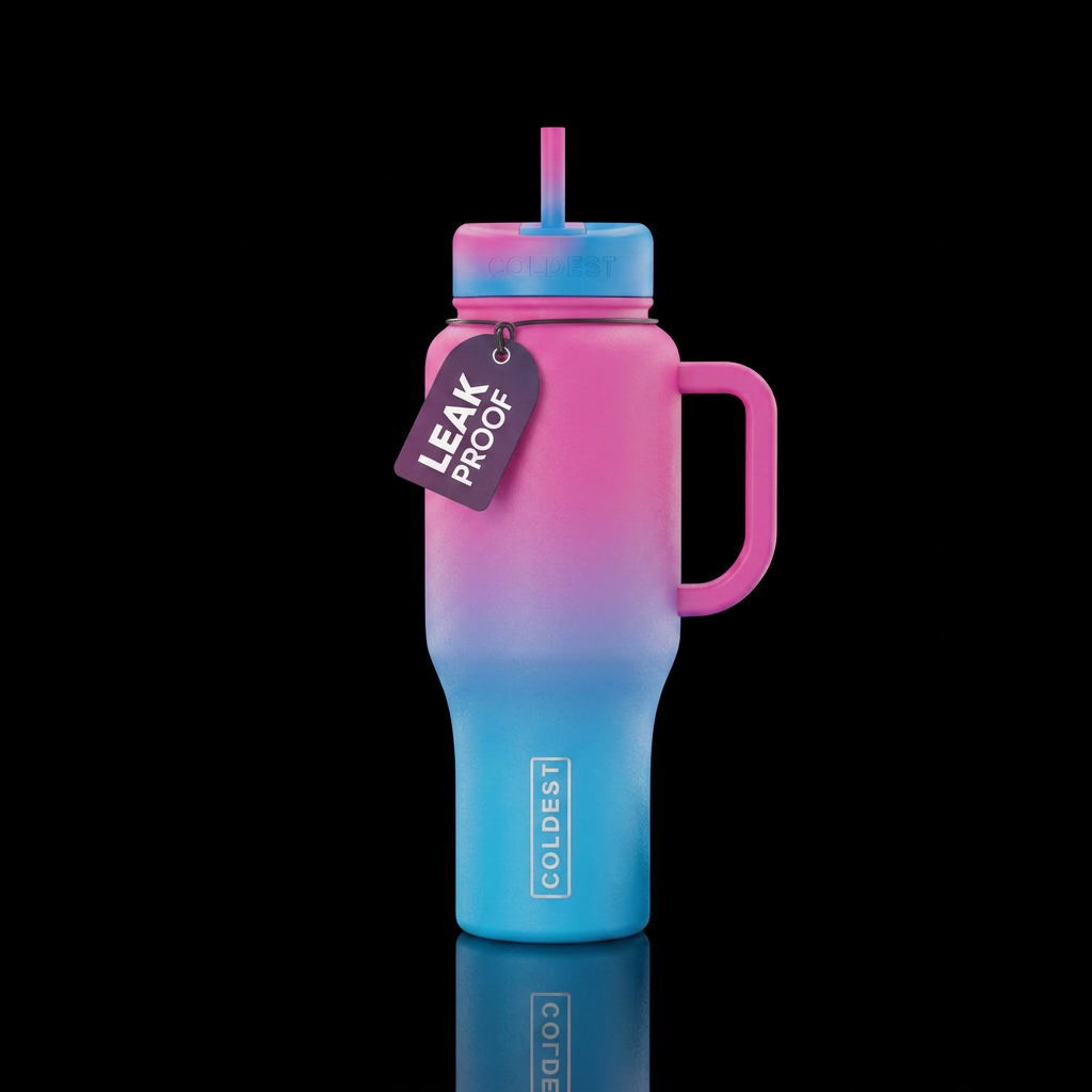 Ombre, pink and blue water bottle design