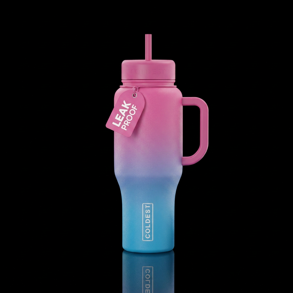 Ombre, pink and blue water bottle design