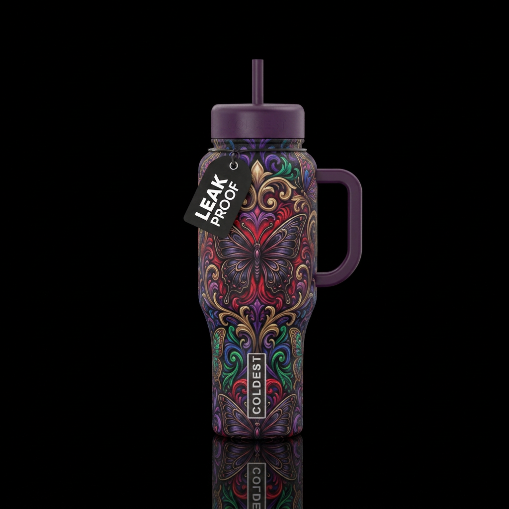 gothic, butterfly water bottle design
