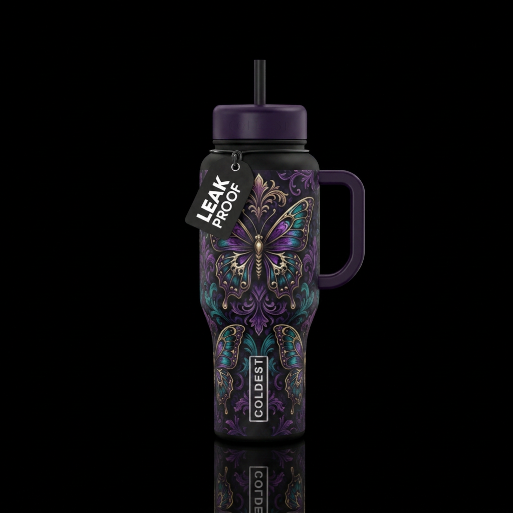 gothic, butterfly water bottle design