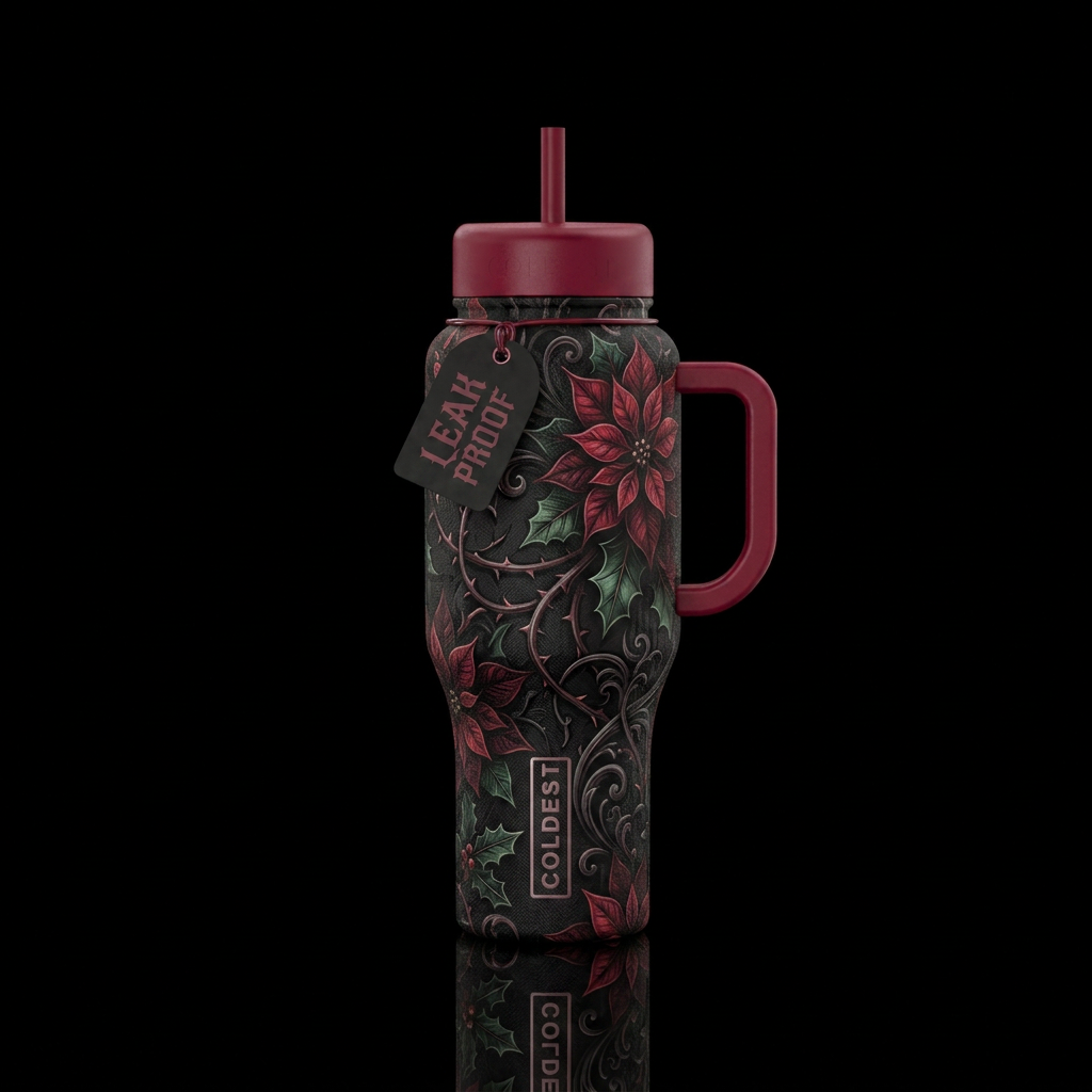 Poinsettia Gothic, darkness water bottle design