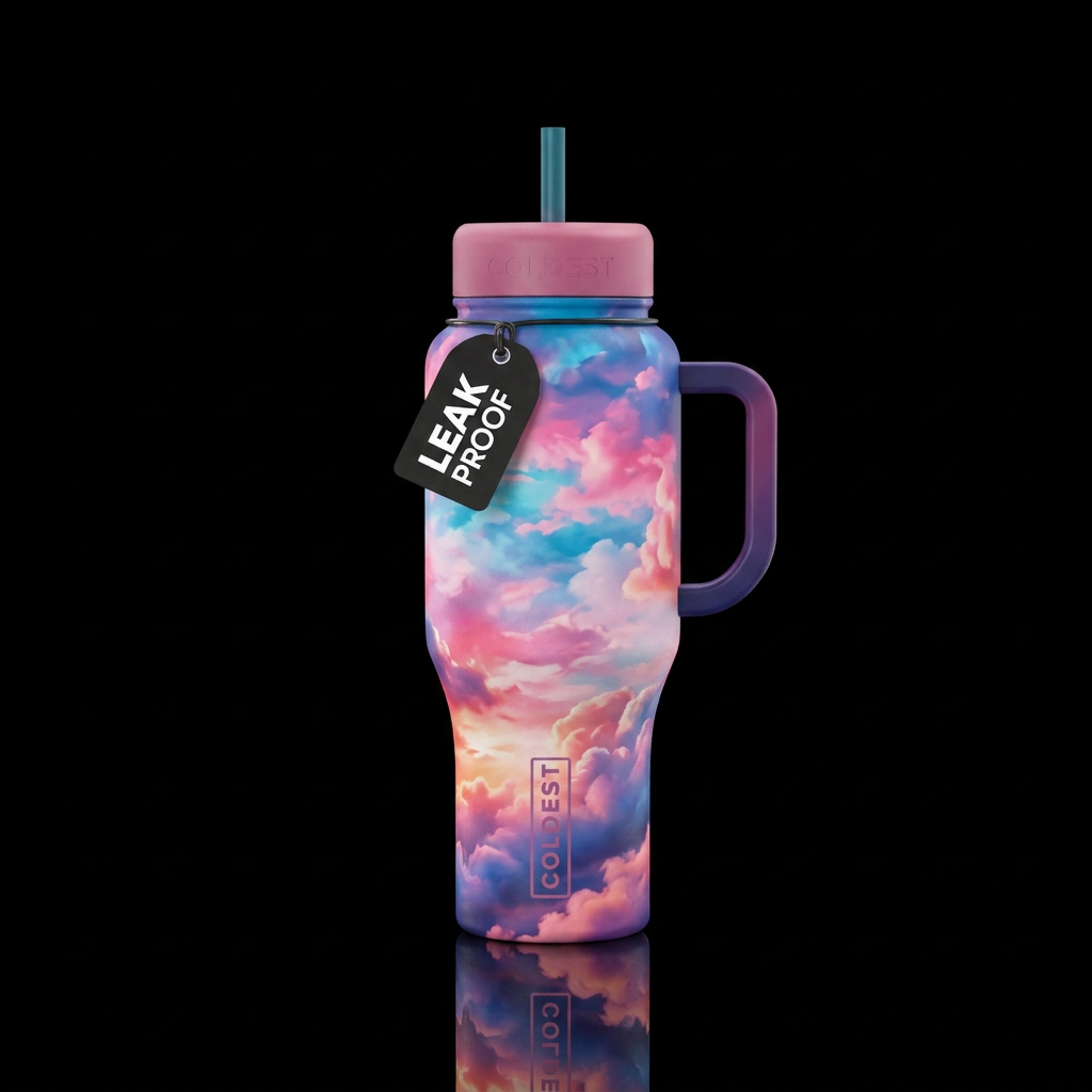 beautiul, vibrant, magical, clouds water bottle design