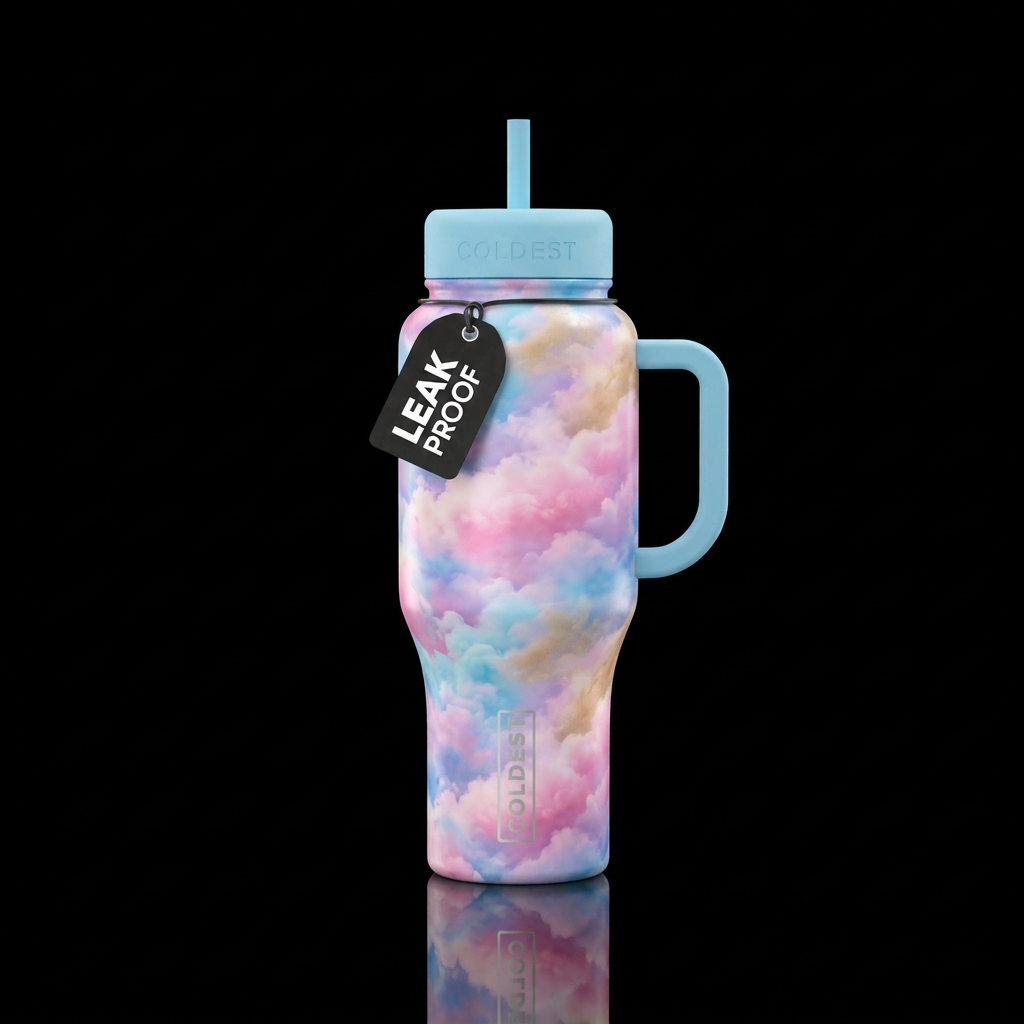 beautiul, vibrant, magical, clouds, cotton  candy water bottle design