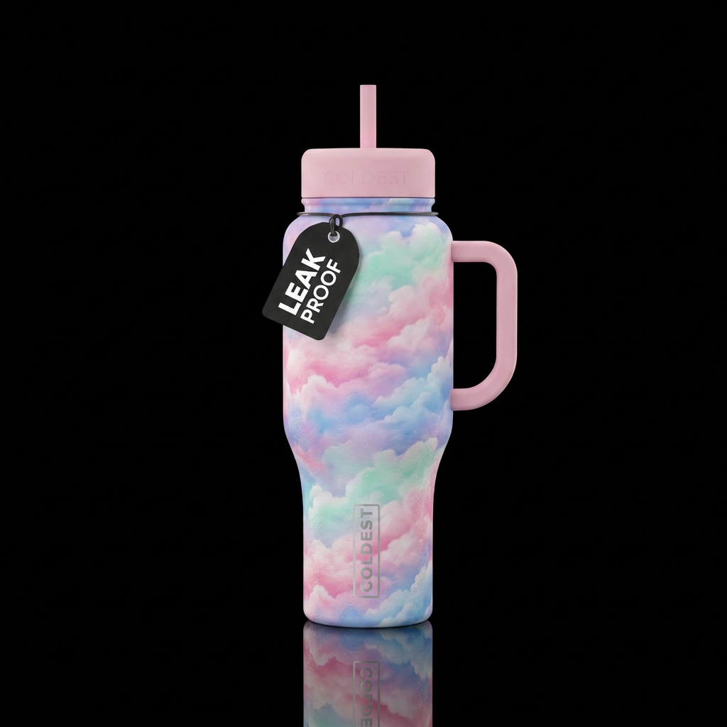 beautiul, vibrant, magical, clouds, cotton  candy water bottle design