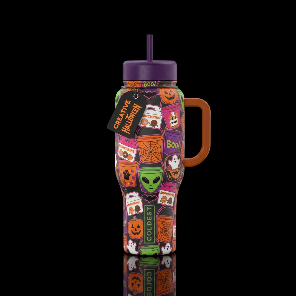 Dunkin donuts halloween buckets water bottle design