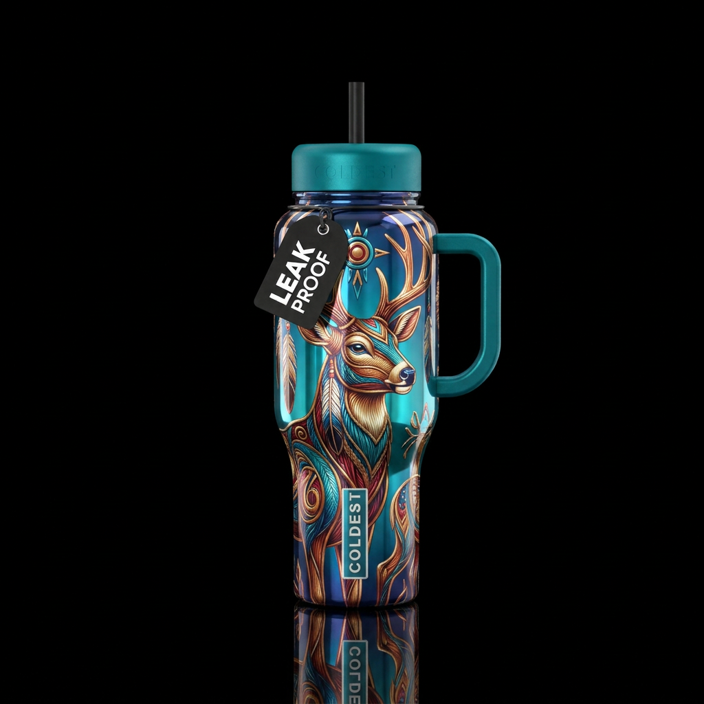 deer, native american, shiny, beautiul water bottle design